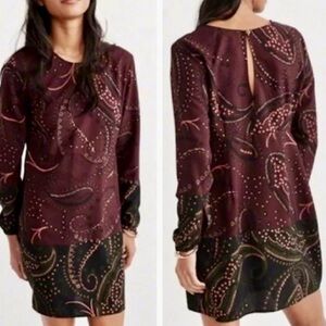 Abercrombie Burgundy & Green Paisley Shift Mini Dress Size L
